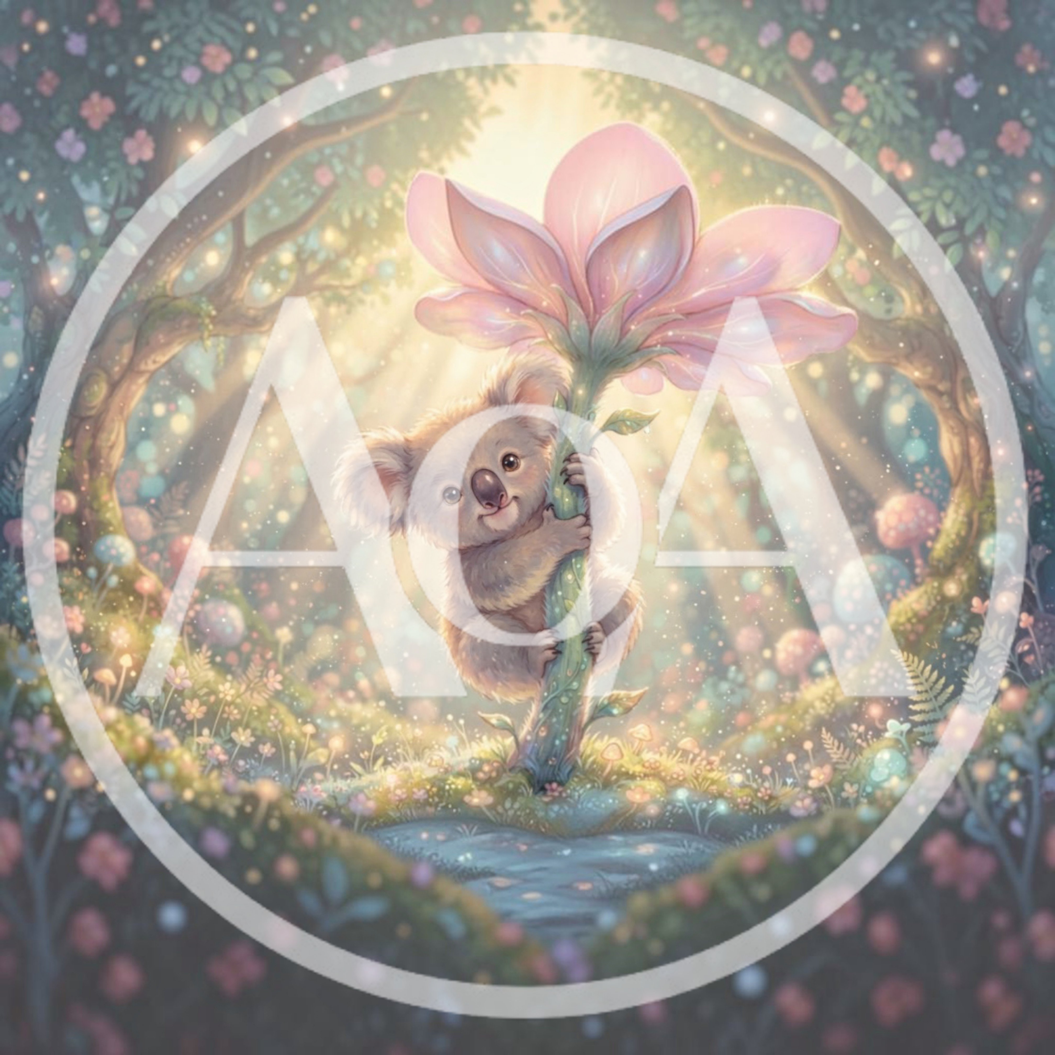 Cute Baby Koala Holding A Giant Pink Flower