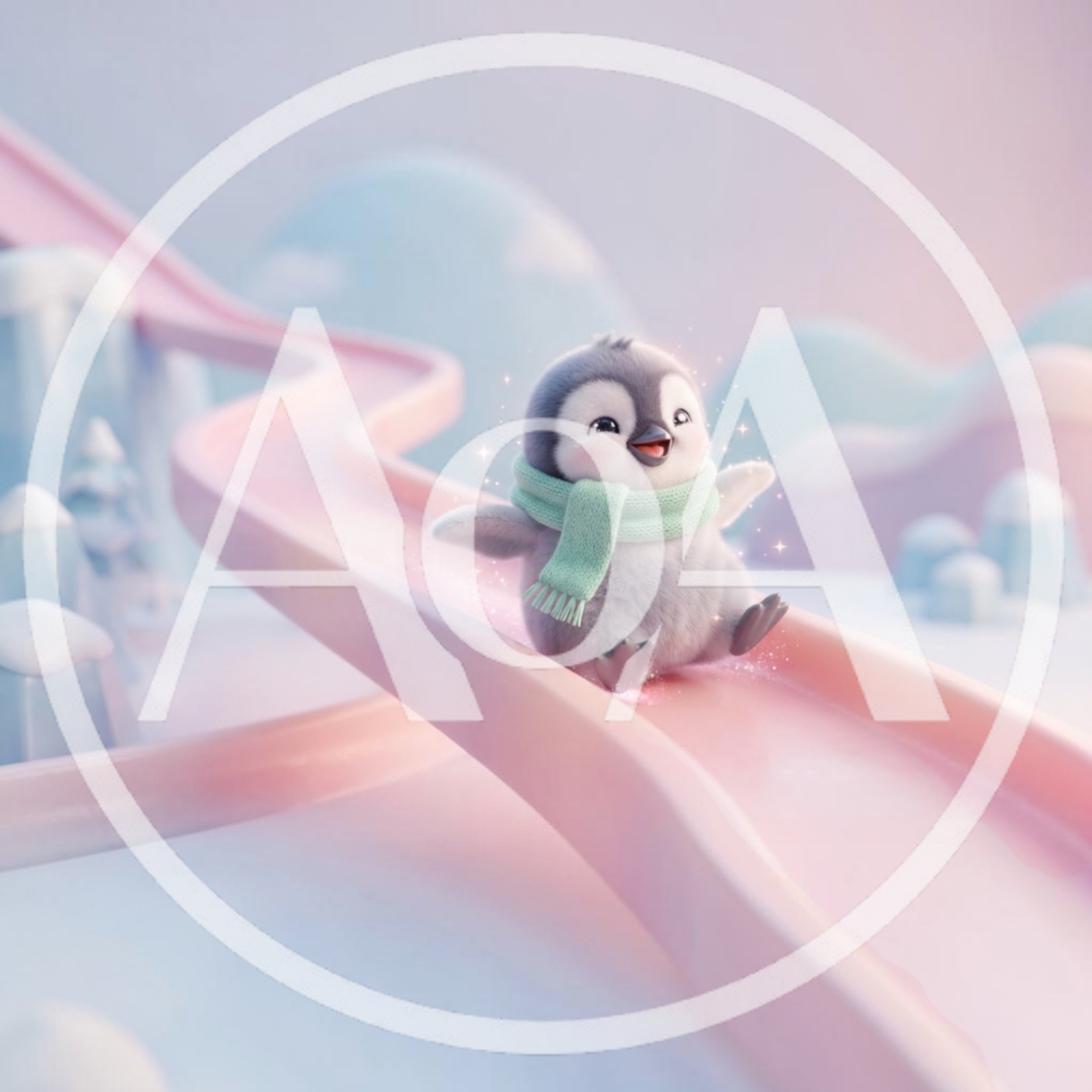 Cute Baby Penguin Sliding Down A Pink Slide