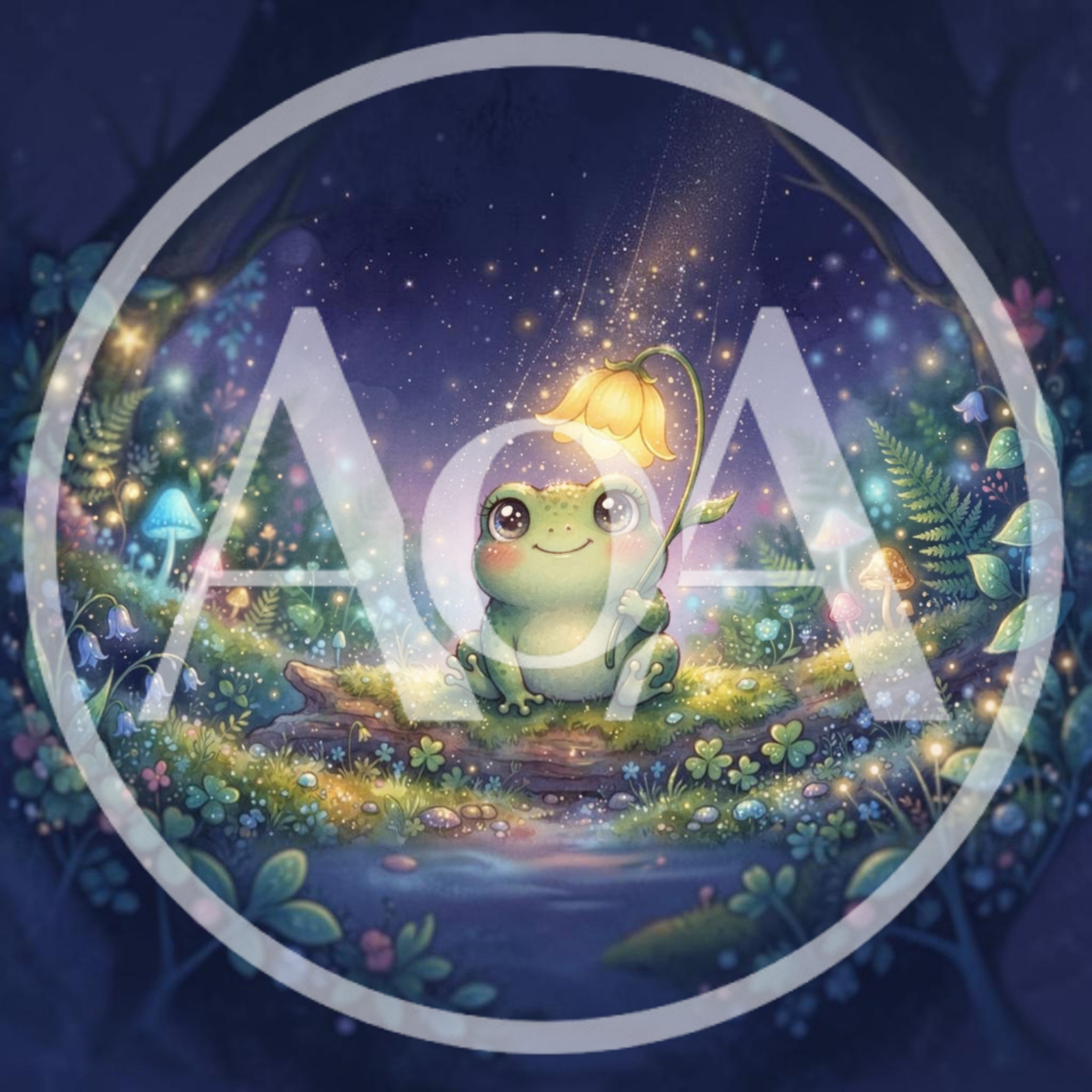 Cute Cartoon Frog Holding A Glowing Flower