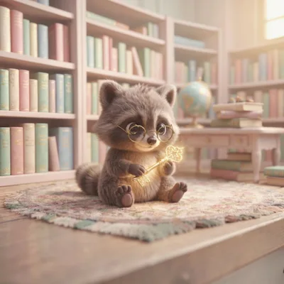 Cute Raccoon Holding A Glowing Golden Key