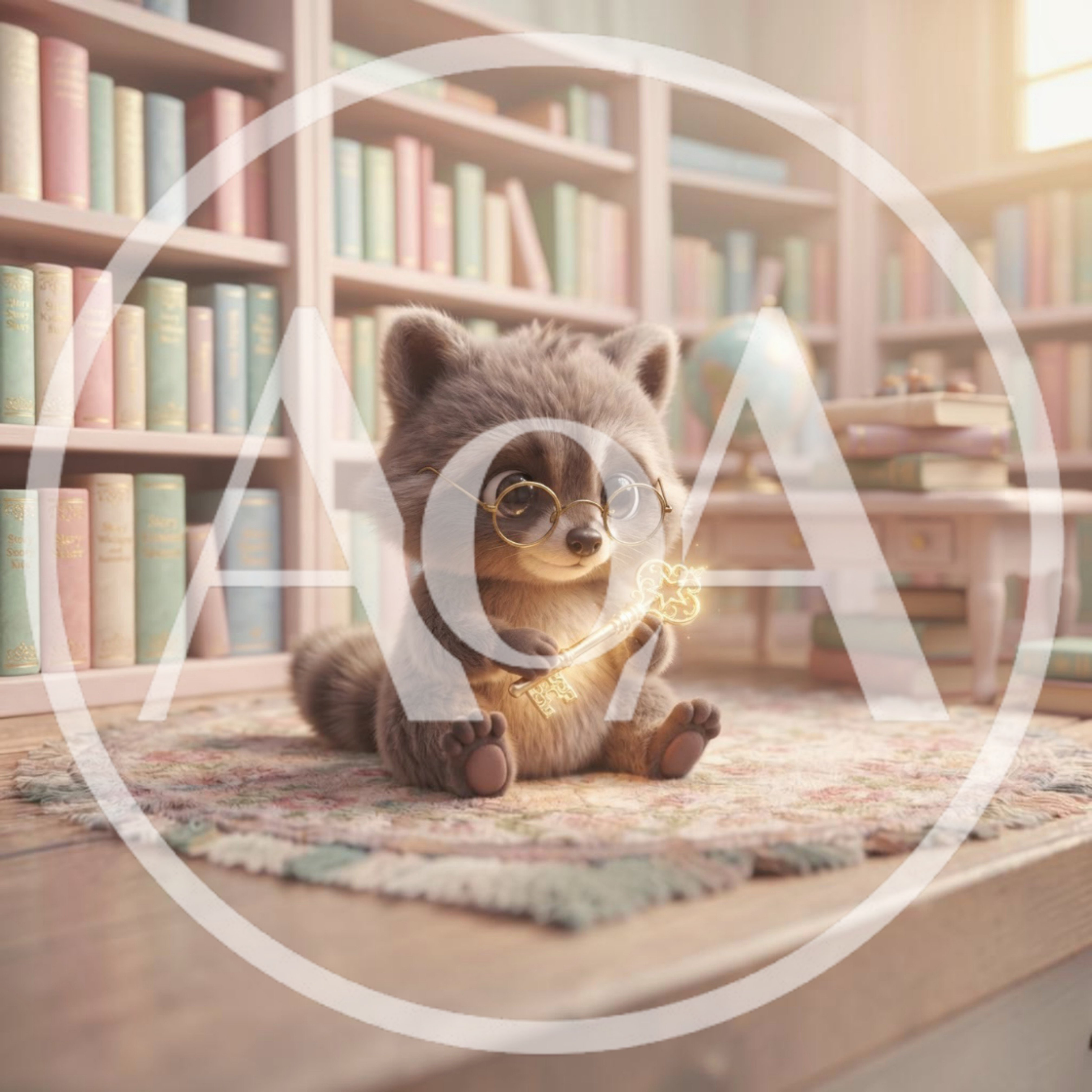 Cute Raccoon Holding A Glowing Golden Key