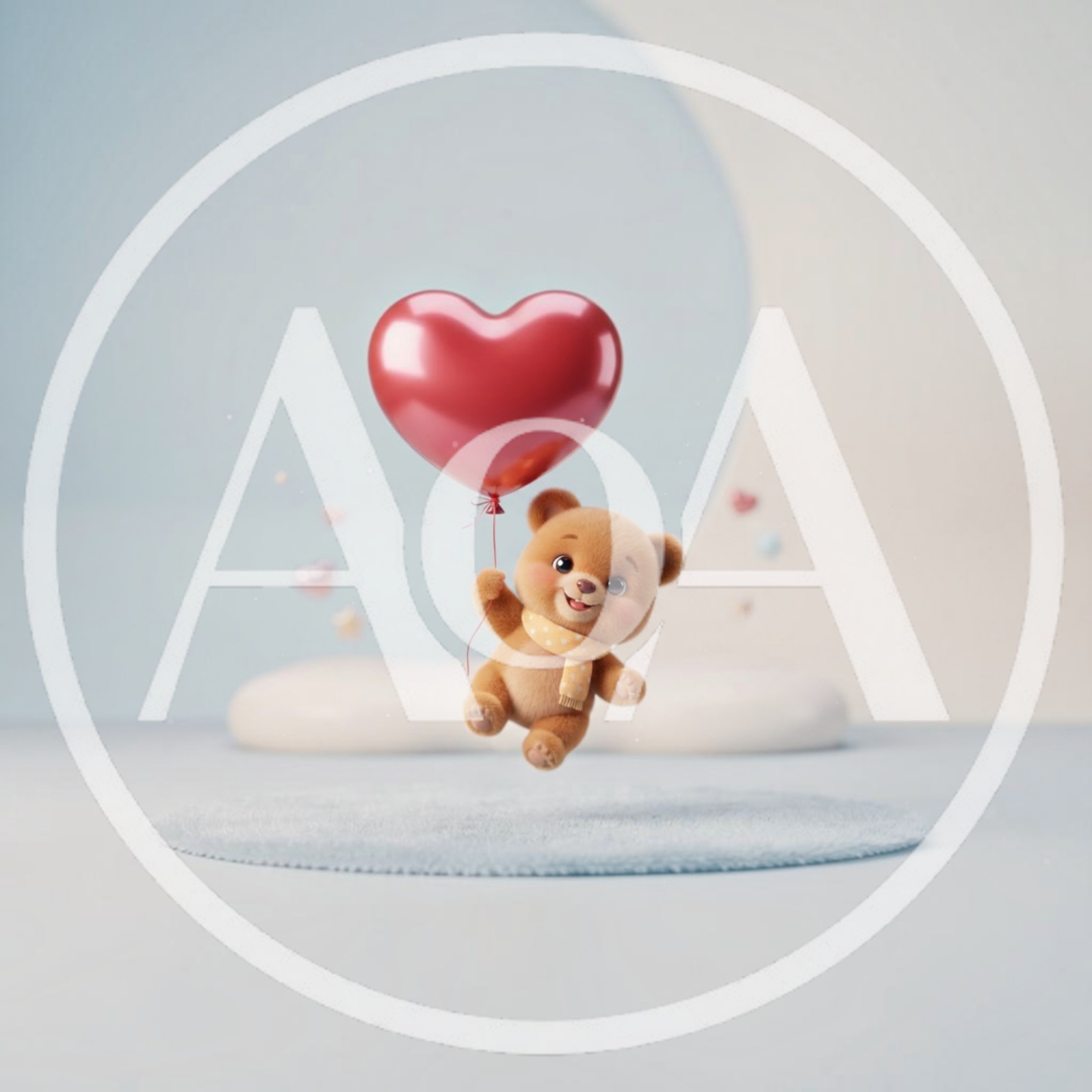 Cute Teddy Bear Floating With A Red Heart Balloon