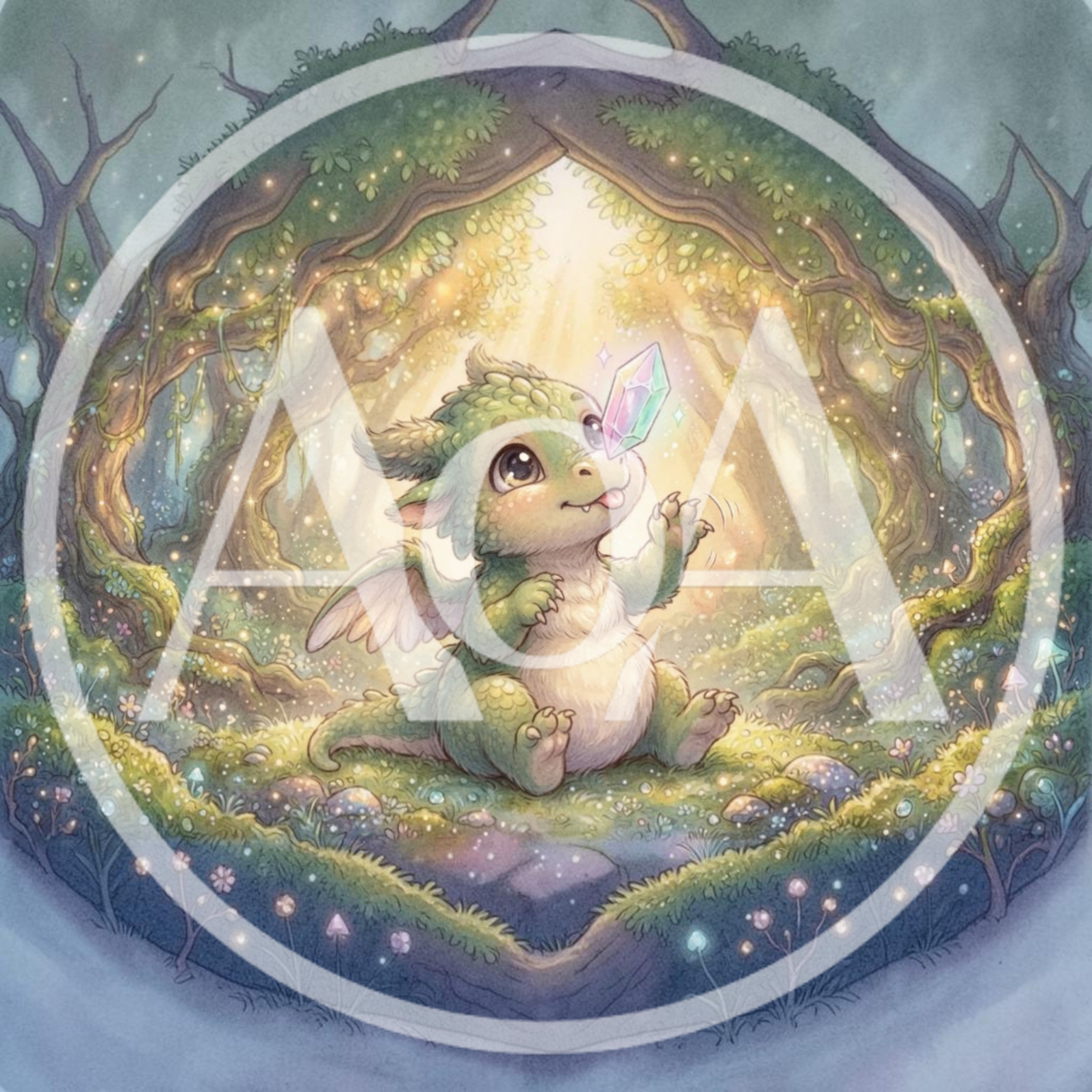 Cute Baby Dragon Playing With A Magical Crystal