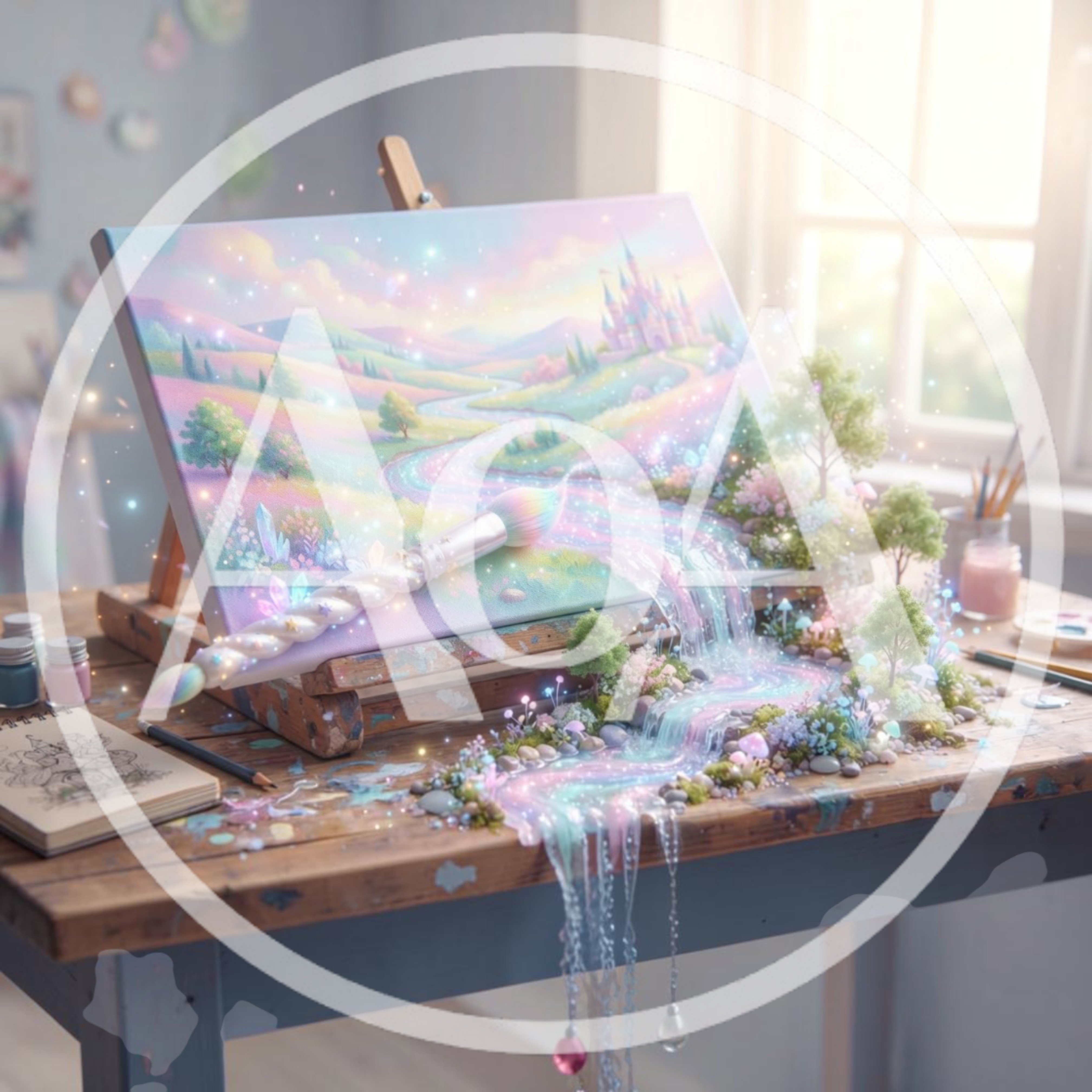 Magical Fantasy Landscape Painting Emerging From Canvas