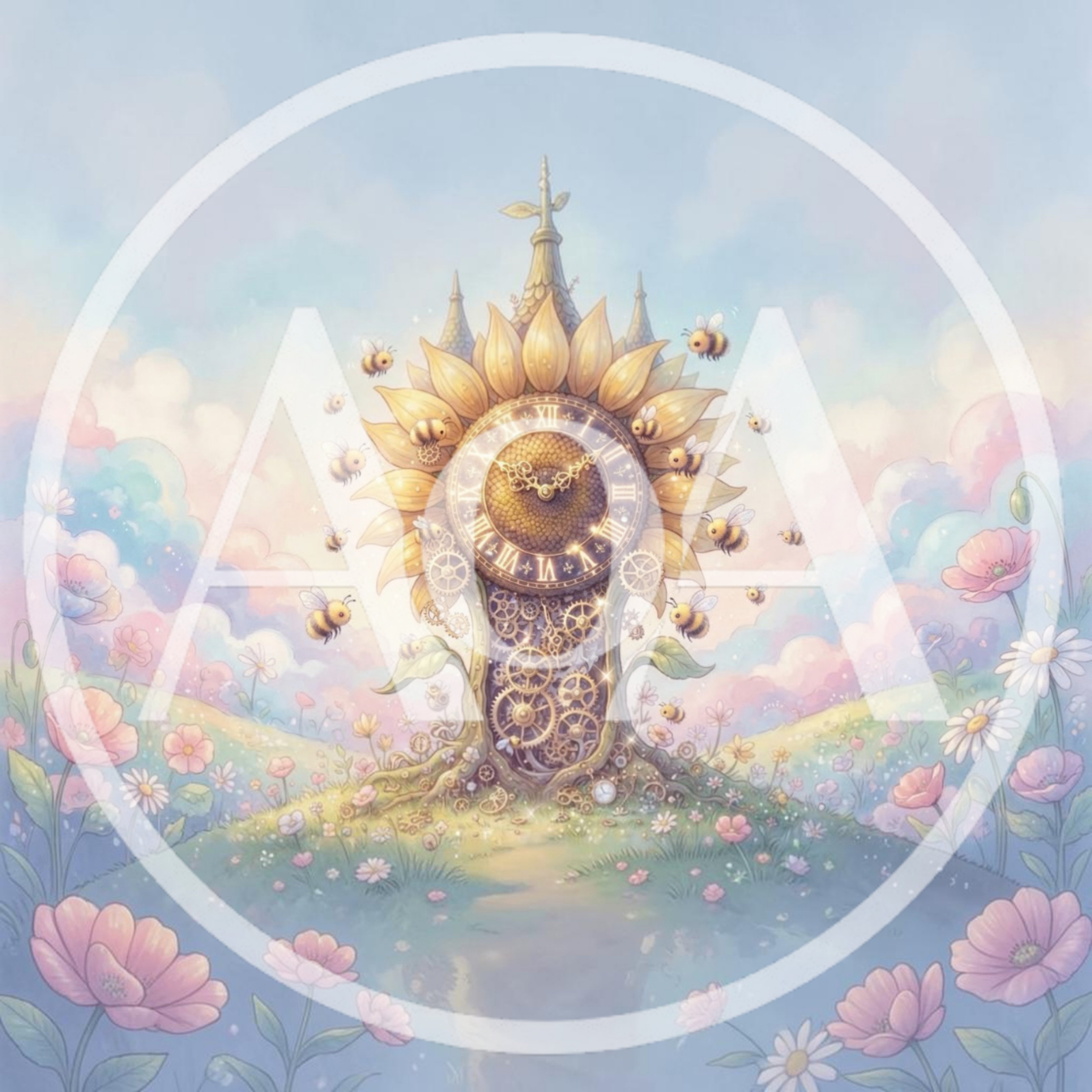 Whimsical Sunflower Clock Tower With Flying Bees