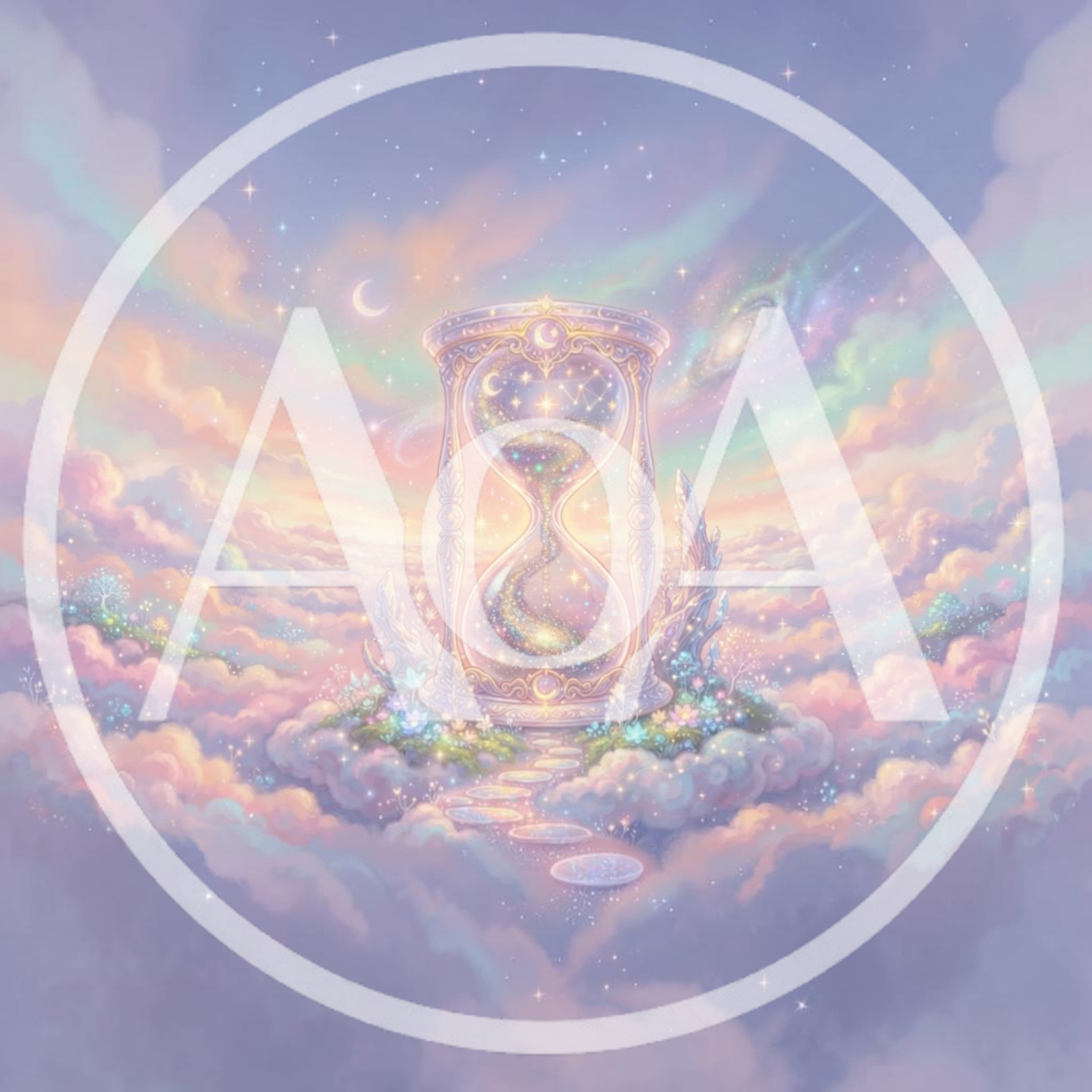 Surreal Hourglass Floating Amidst Pastel Dreamy Clouds