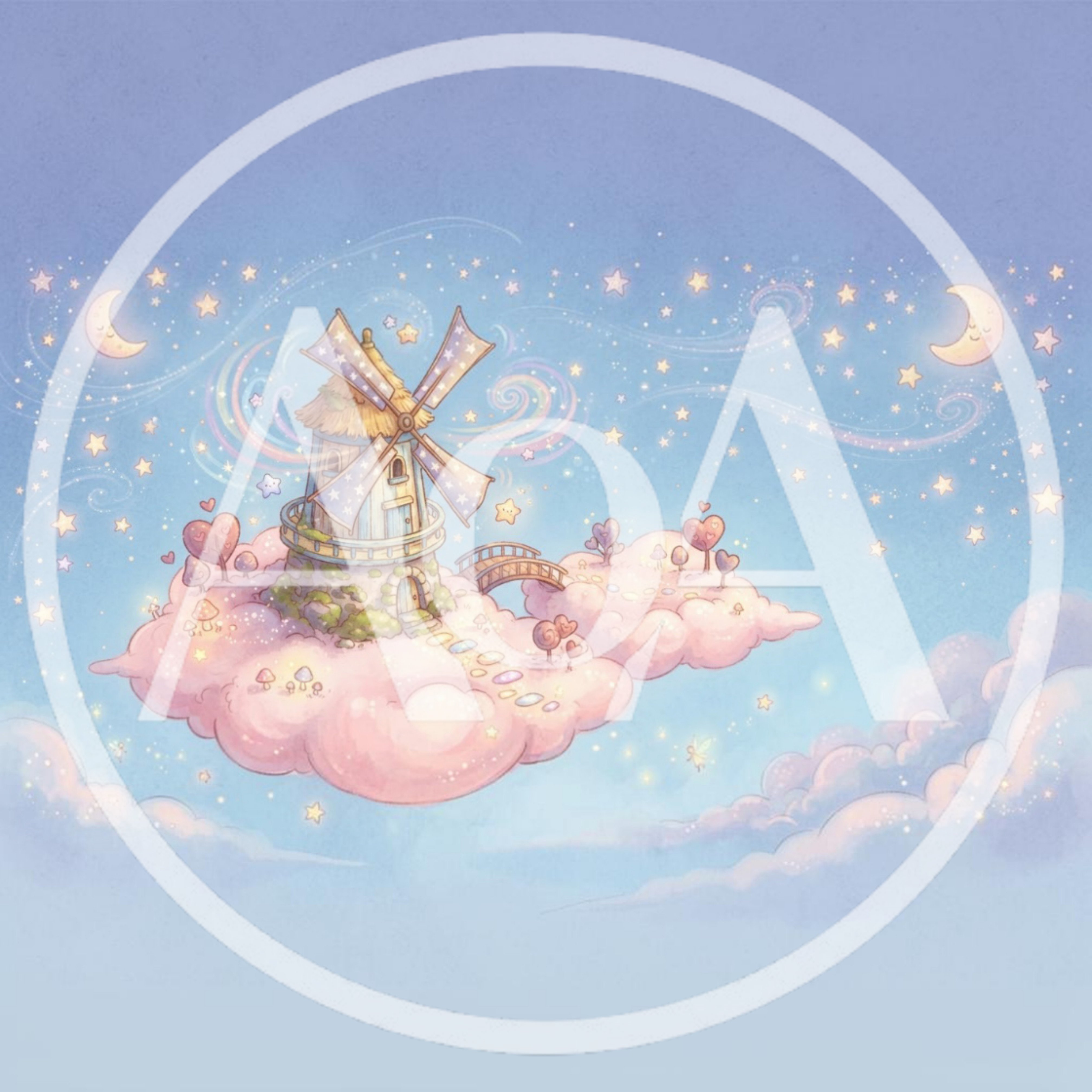 Whimsical Windmill Floating On A Pink Cloud