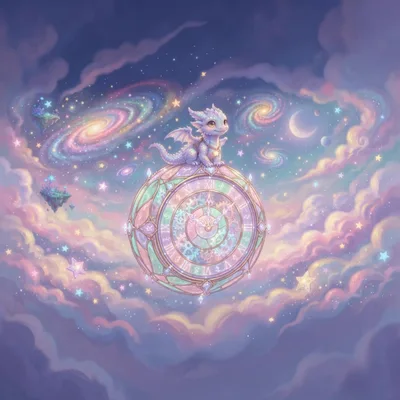 Cute Baby Dragon Sitting On A Magical Clock