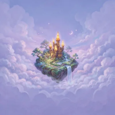 Fantasy Floating Castle Island In The Clouds