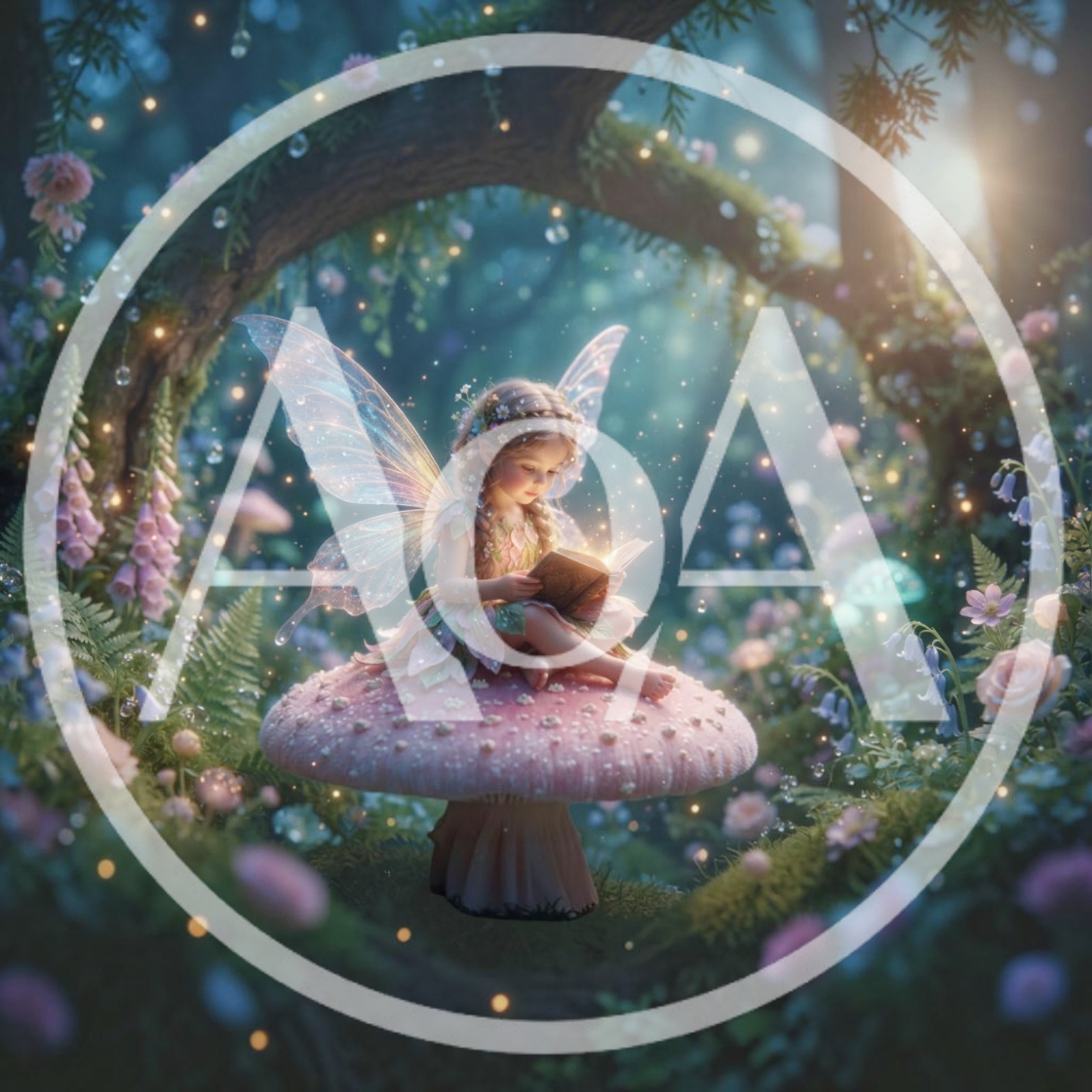Fairy Reading A Glowing Book On A Mushroom