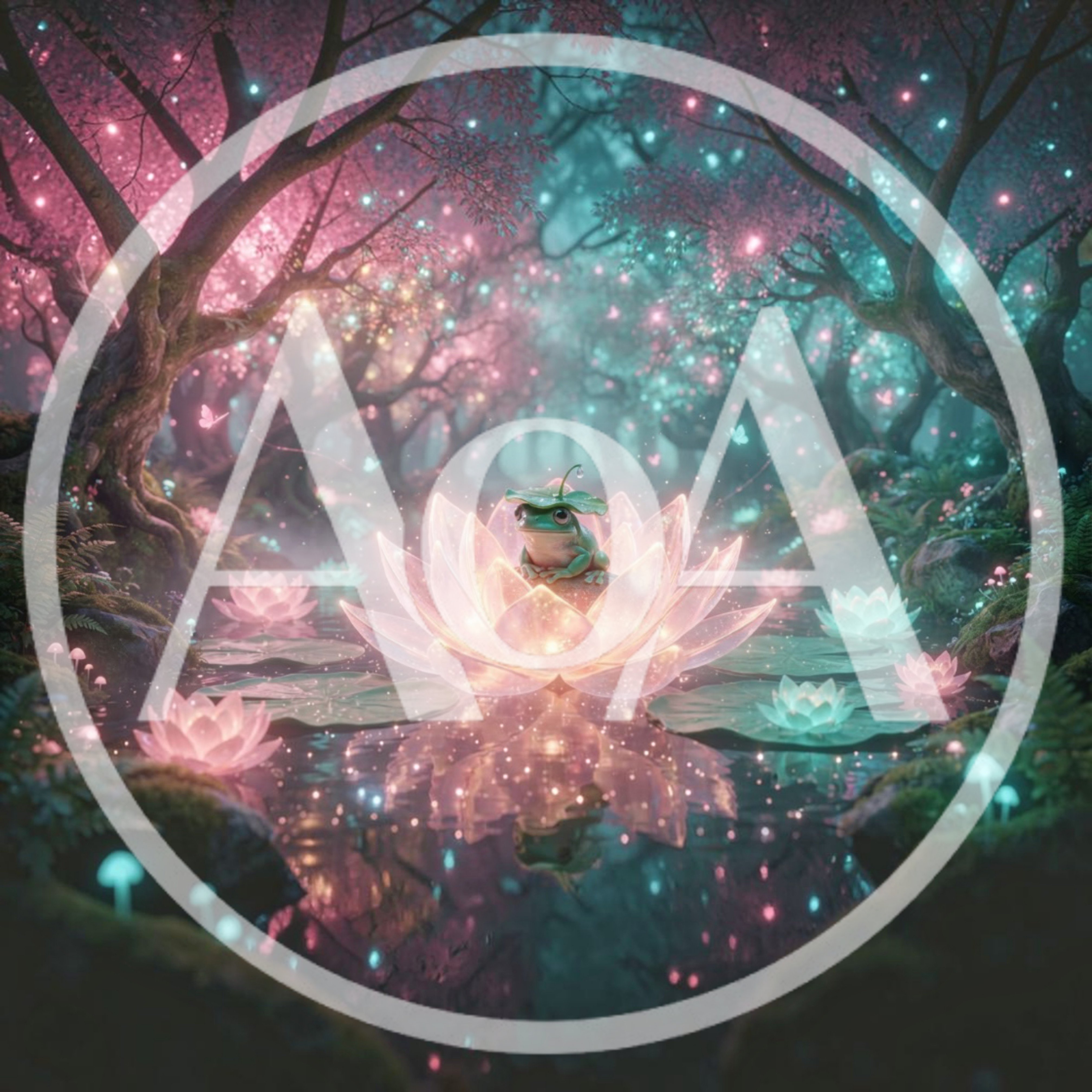 Cute Frog Sitting On A Glowing Lotus Flower