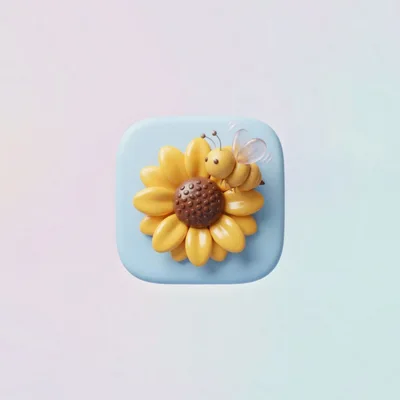 3D Rendered Sunflower Icon With A Cute Bee