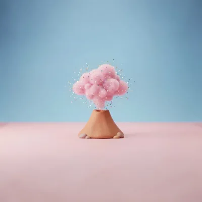 Miniature Clay Volcano Erupting Pink Glittery Clouds