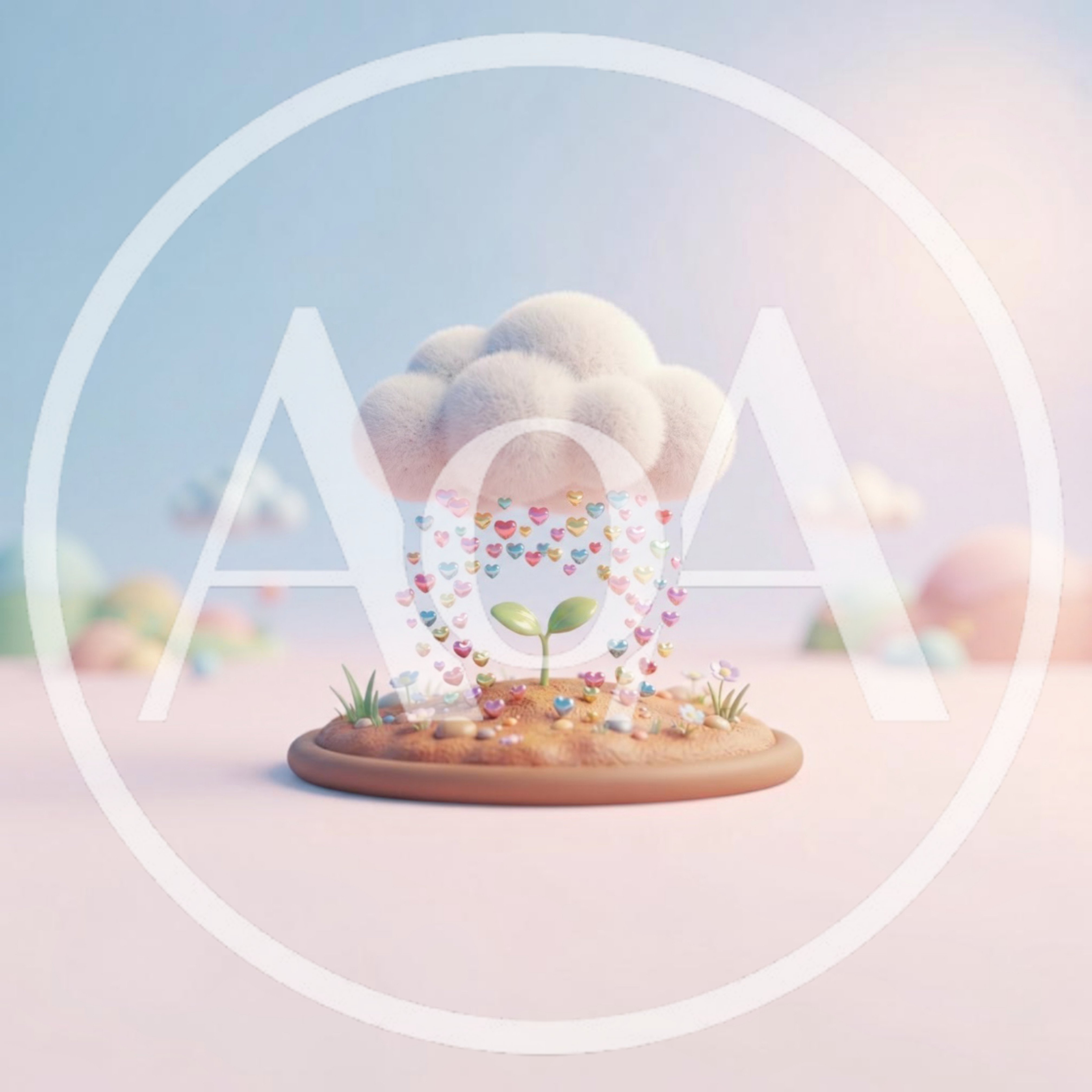 3D Render of a Cloud Raining Hearts onto a Sprout