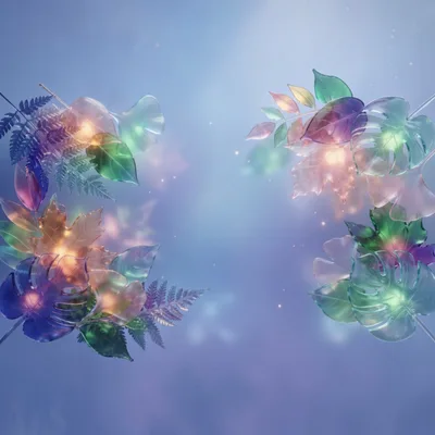 Translucent Glass Leaves Floating In Soft Blue Atmosphere