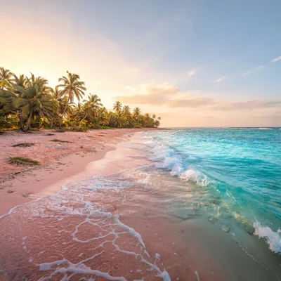 Tropical Pink Sand Beach At Sunset