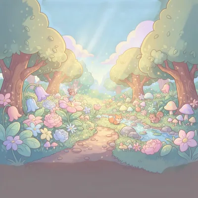 Whimsical Fairy Forest Scene With Animals And Flowers