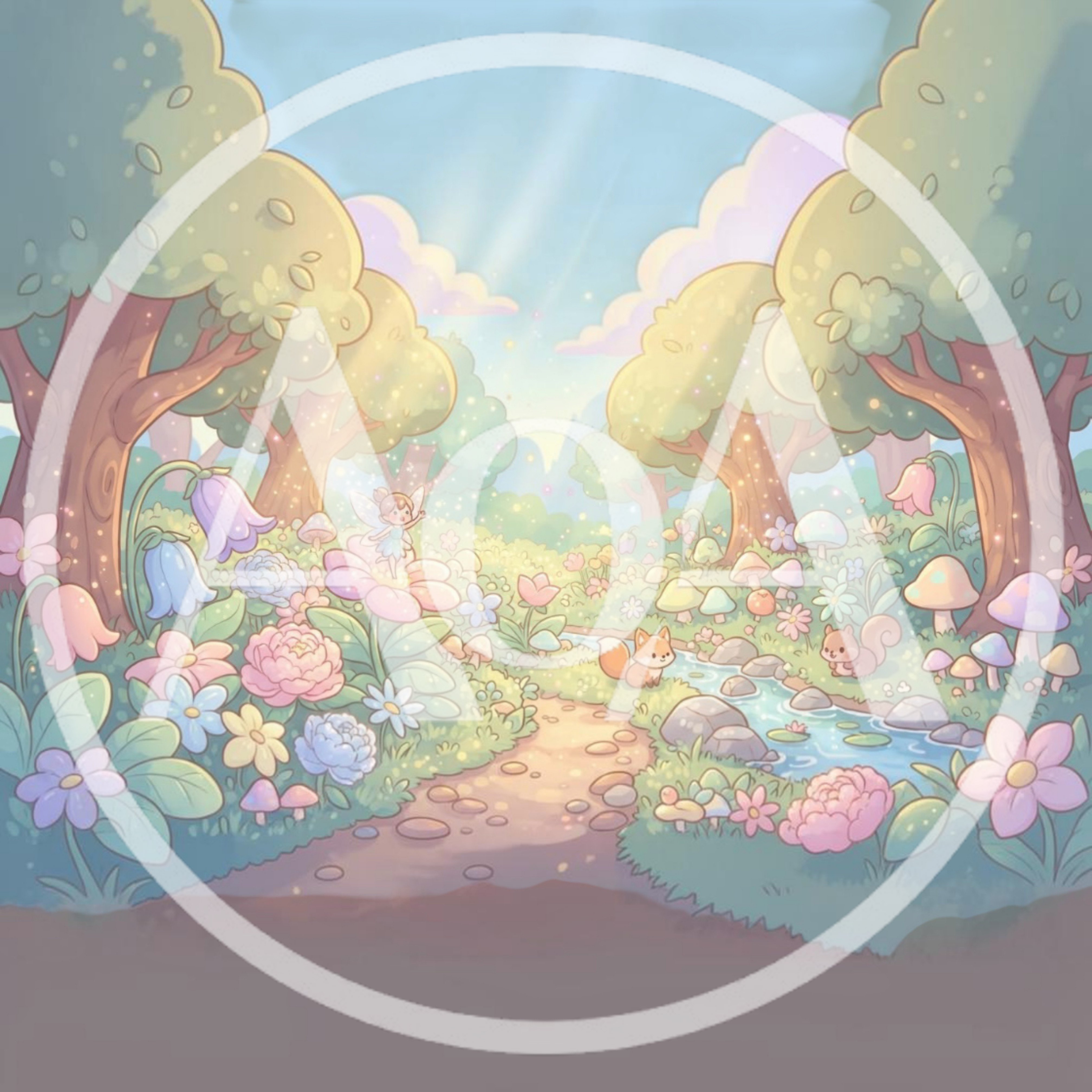 Whimsical Fairy Forest Scene With Animals And Flowers
