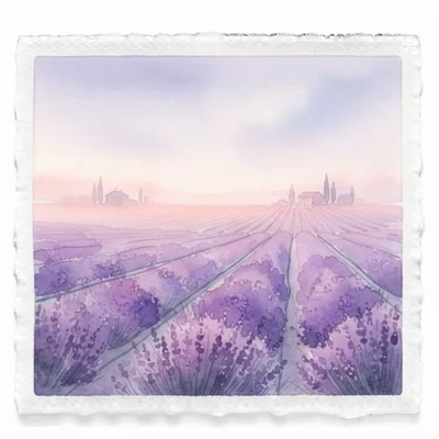 Watercolor Painting Of A Lavender Field In Provence