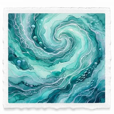 Abstract Watercolor Painting Of A Swirling Ocean Vortex