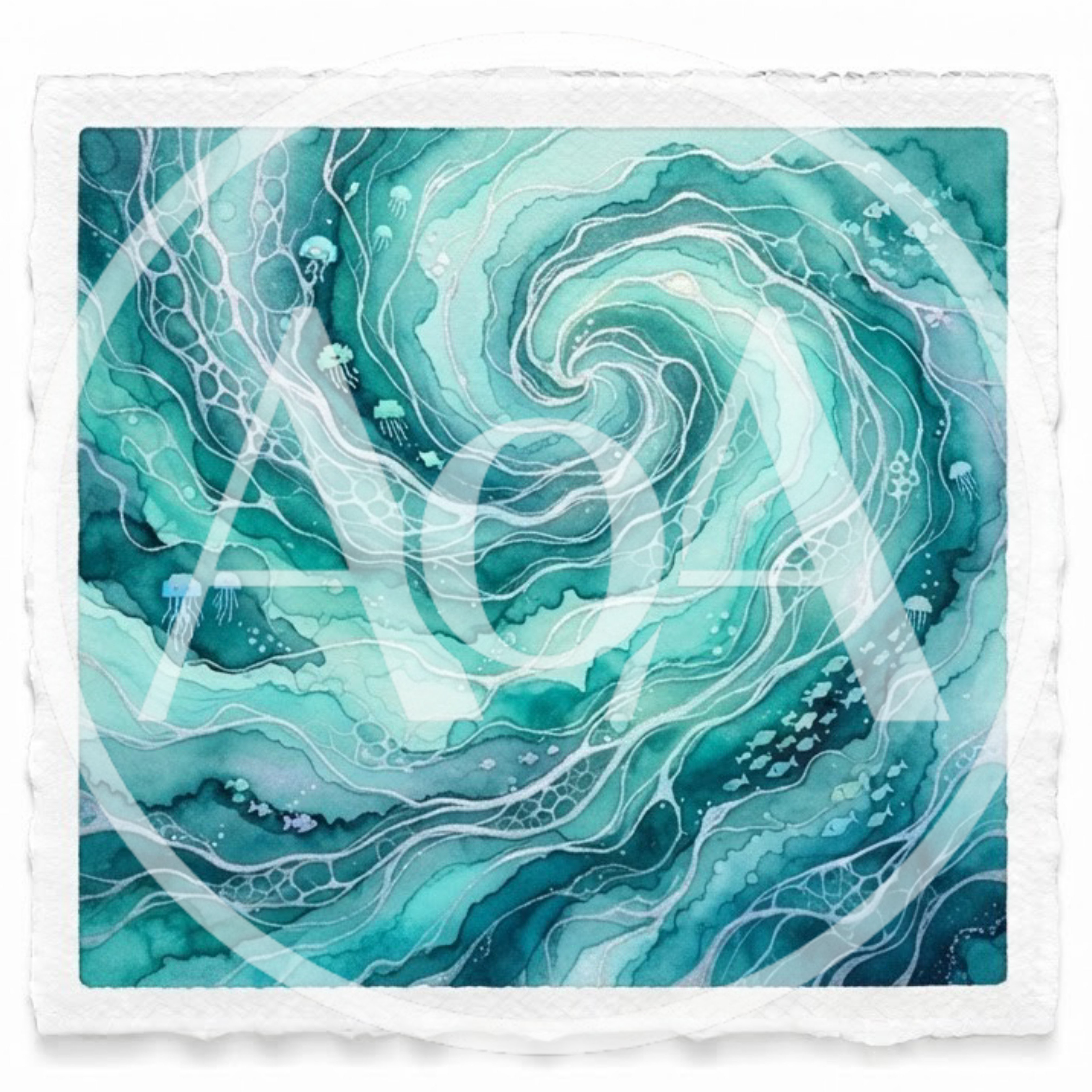 Abstract Watercolor Painting Of A Swirling Ocean Vortex