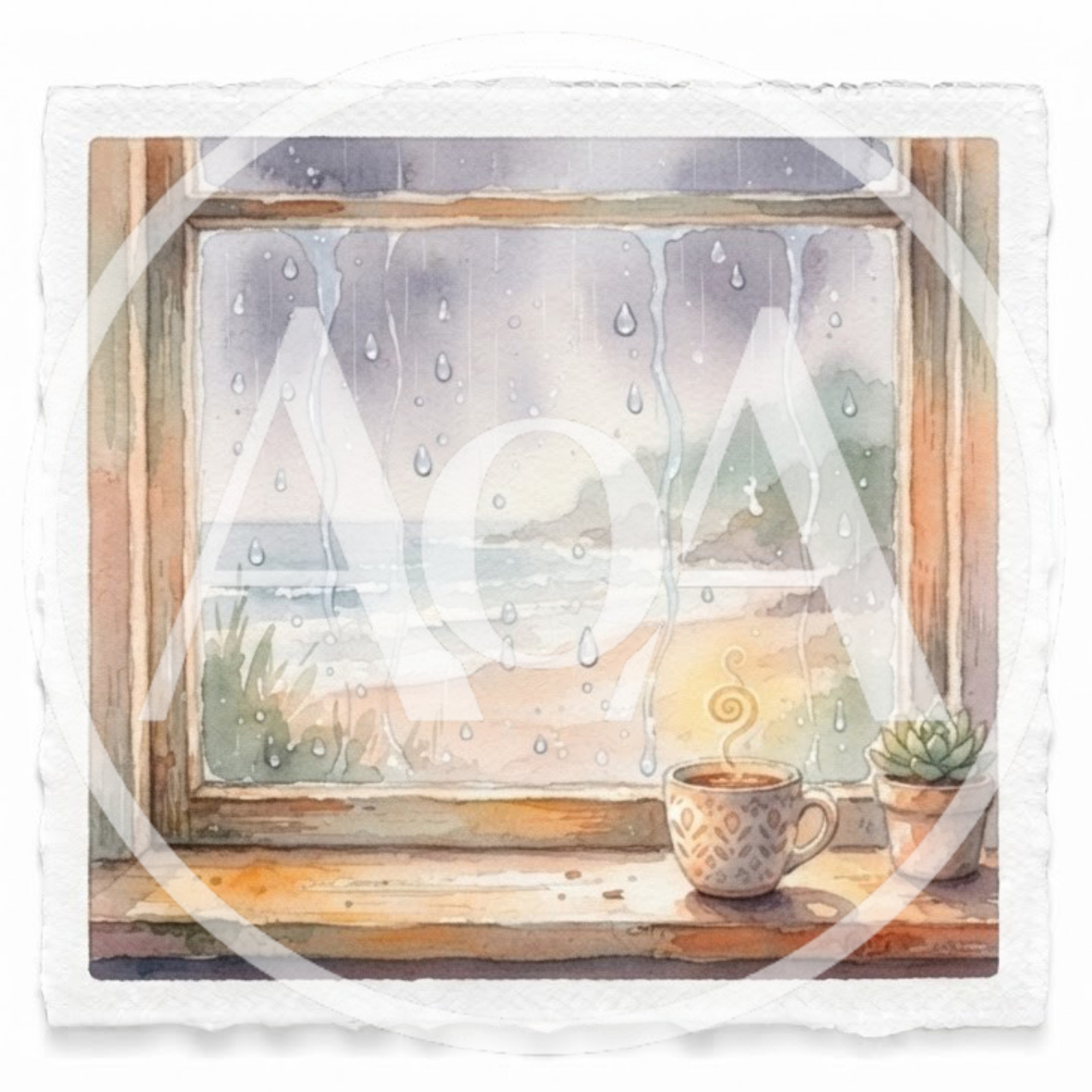 Watercolor Illustration Of A Cozy Rainy Window View