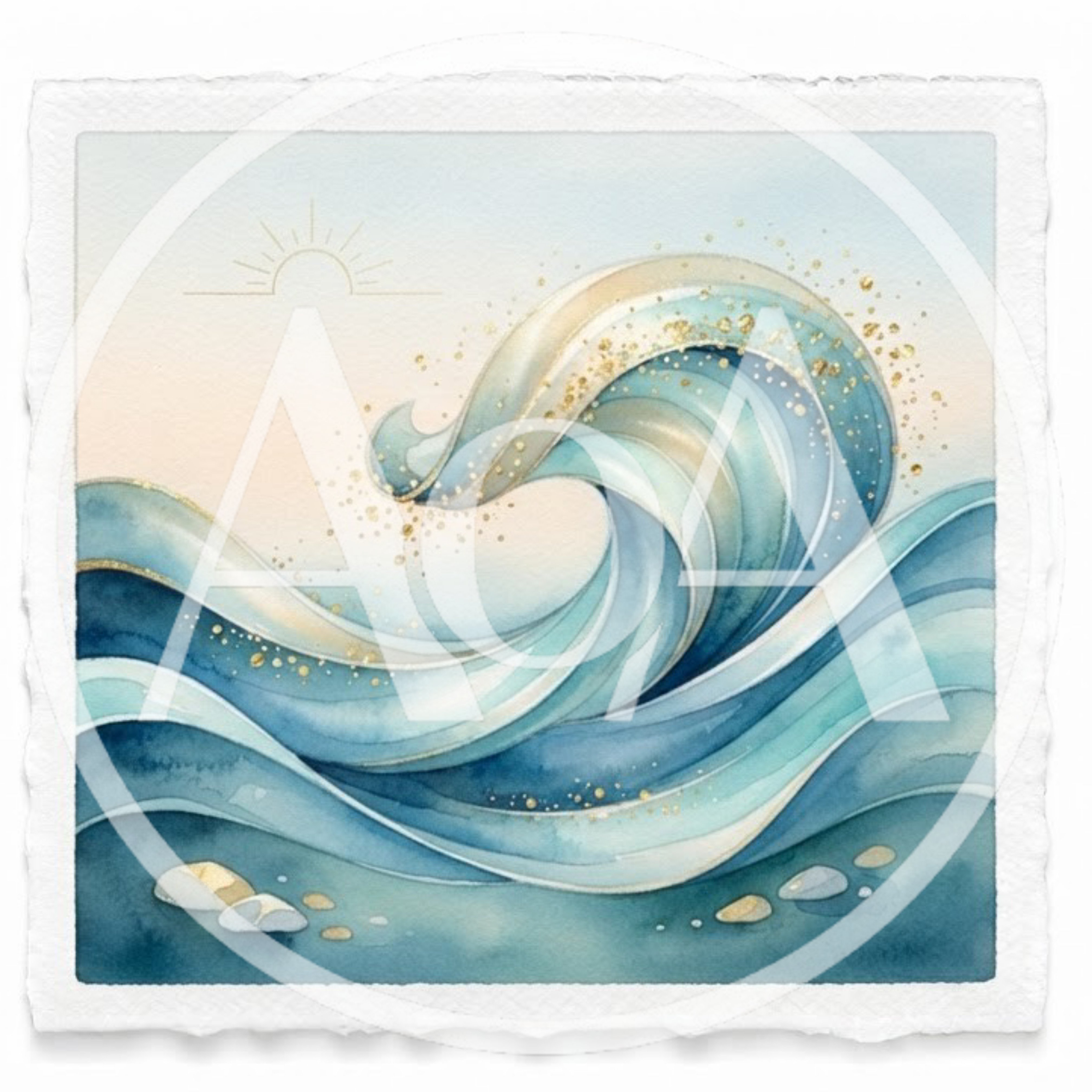 Watercolor Illustration Of A Golden Accented Ocean Wave