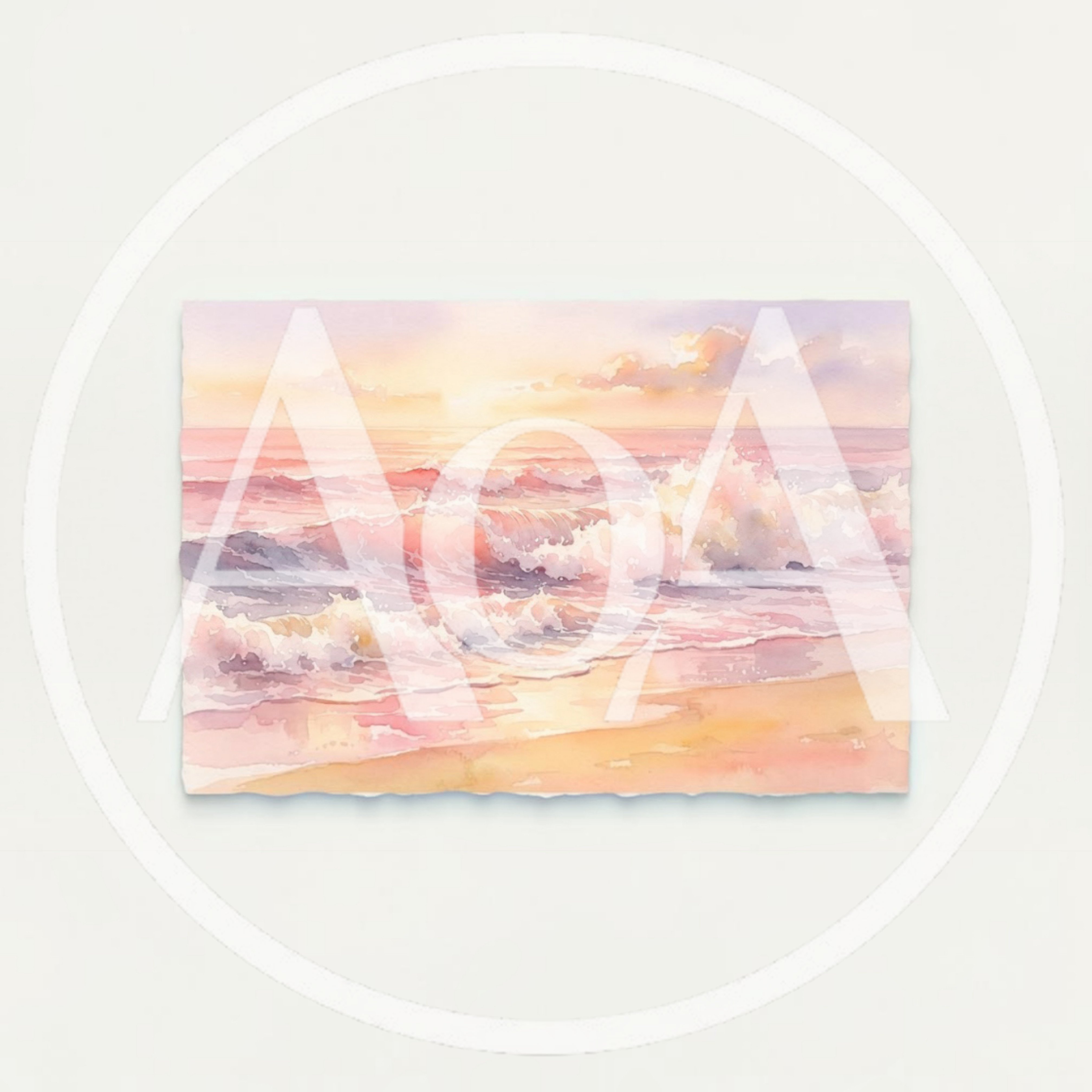 Watercolor Painting Of A Pink Sunset Ocean Wave