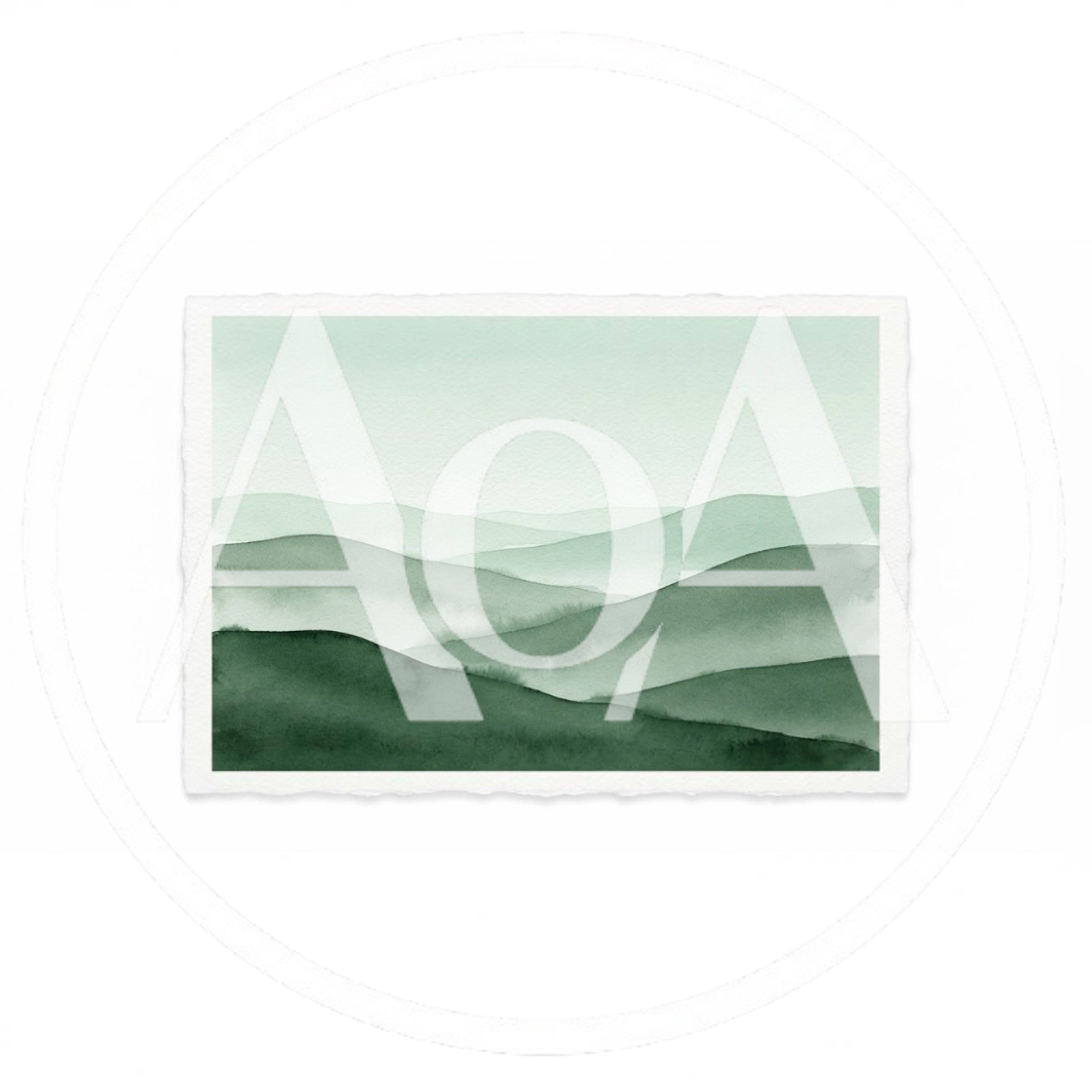 Watercolor Painting Of Layered Green Mountain Ranges
