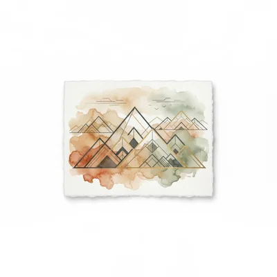 Watercolor Mountain Landscape With Geometric Line Art