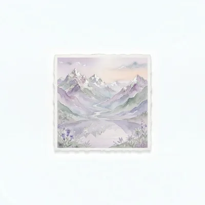 Watercolor Painting Of Alpine Mountain Landscape