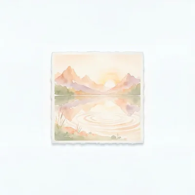 Watercolor Painting Of A Serene Mountain Lake Sunset