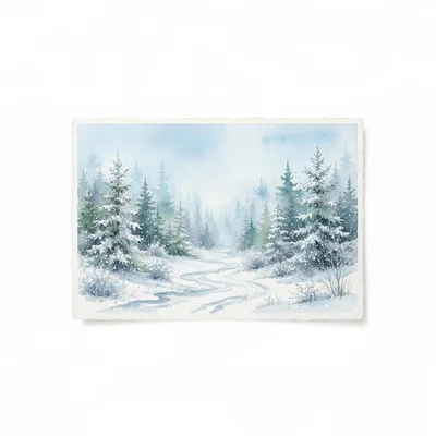 Watercolor Painting Of A Snowy Winter Forest Path