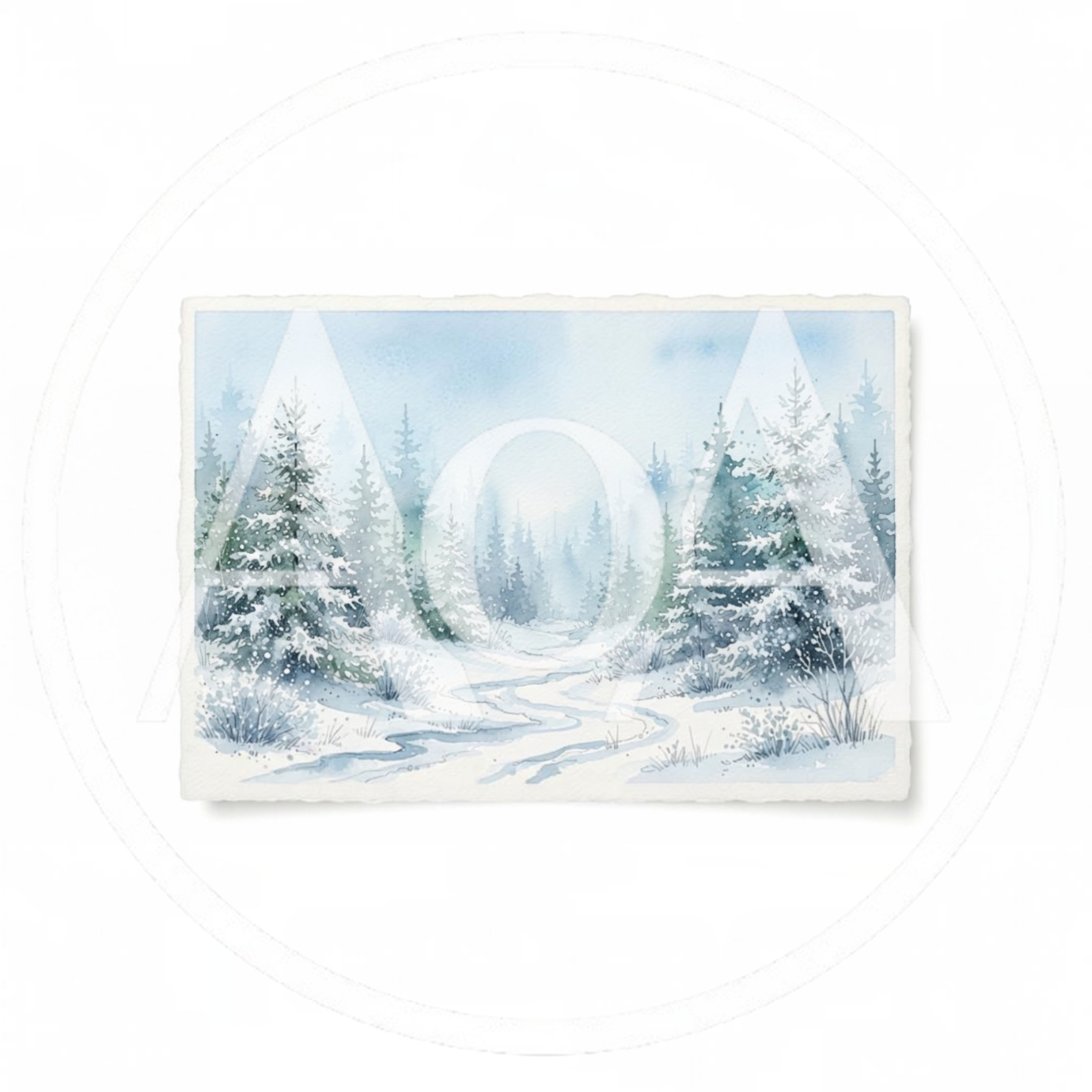 Watercolor Painting Of A Snowy Winter Forest Path