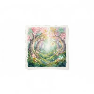 Whimsical Watercolor Forest Illustration With Glowing Lantern