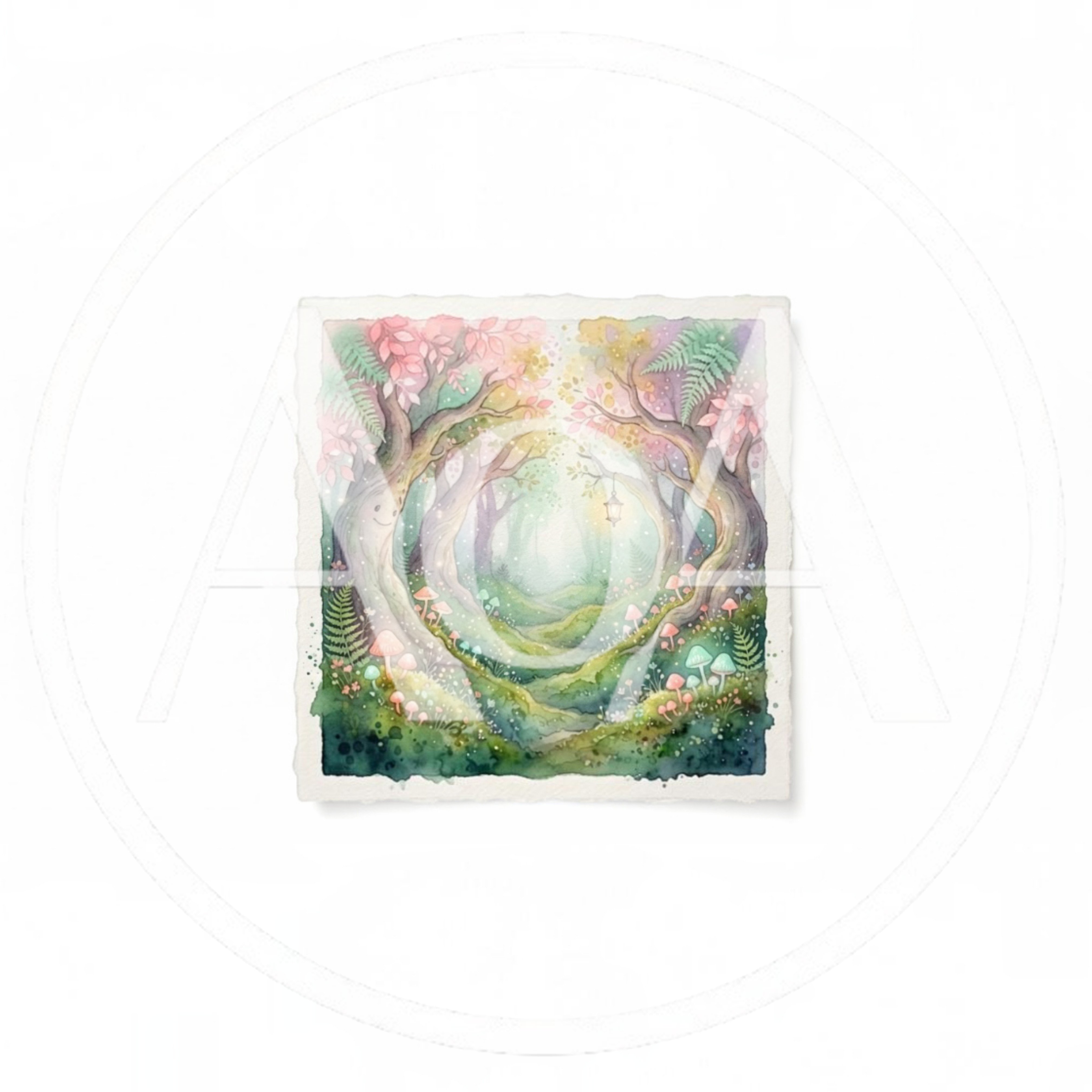 Whimsical Watercolor Forest Illustration With Glowing Lantern