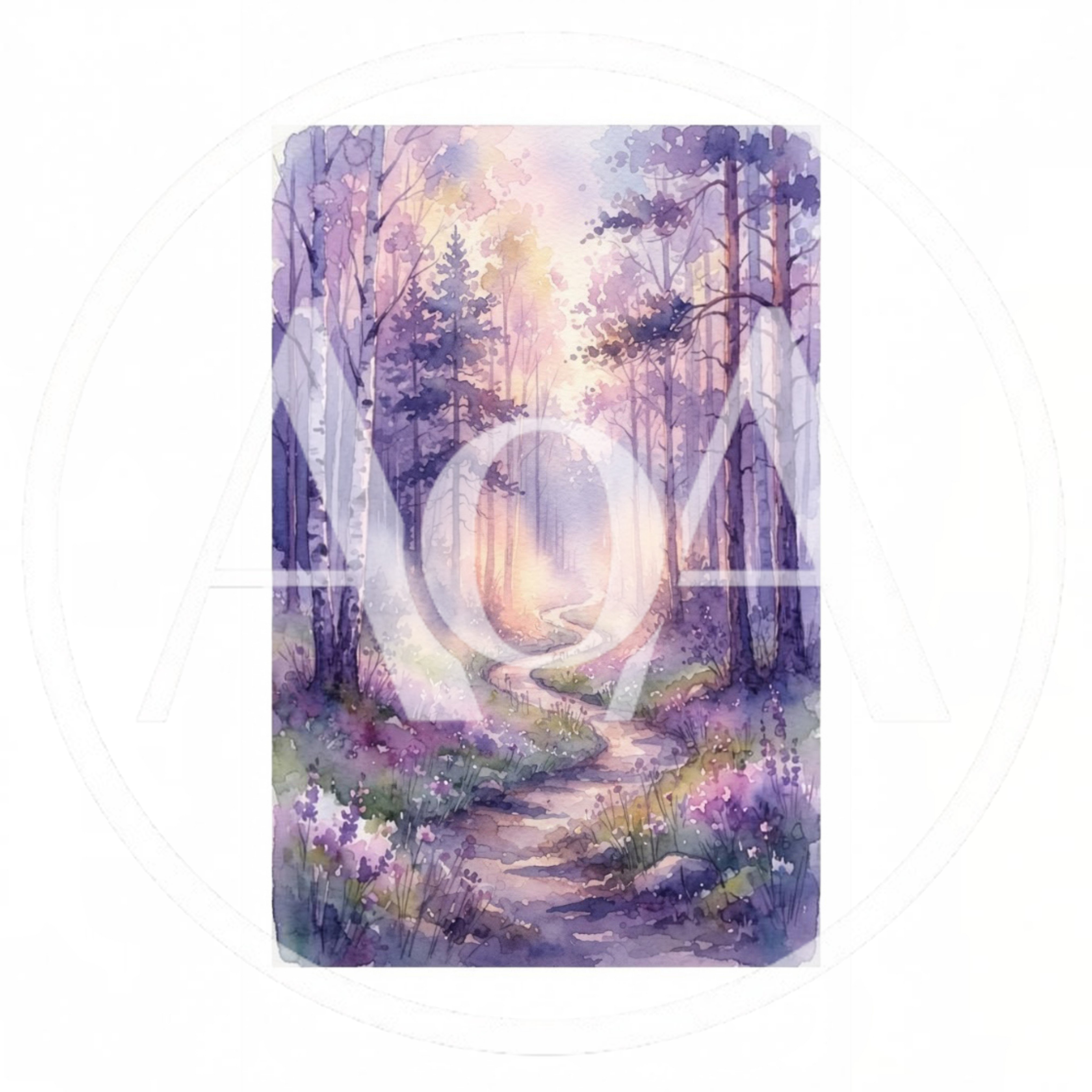 Watercolor Painting Of A Winding Forest Path