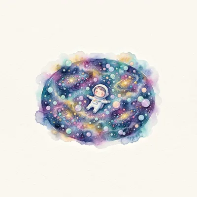 Cute Cartoon Astronaut Floating In Watercolor Space