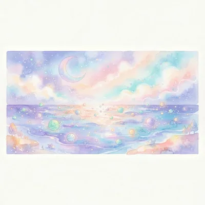 Watercolor Illustration Of A Dreamy Pastel Celestial Ocean