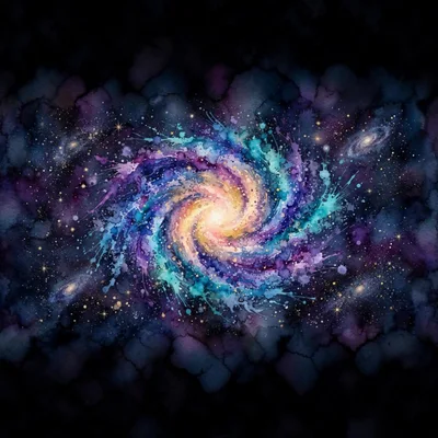 Watercolor Spiral Galaxy Illustration In Deep Space