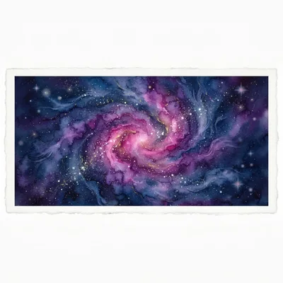 Watercolor Painting Of A Spiral Galaxy In Deep Space