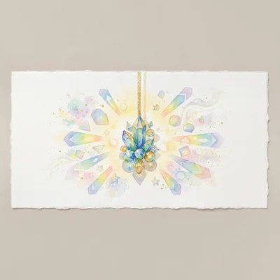 Watercolor Illustration Of A Magical Crystal Pendant