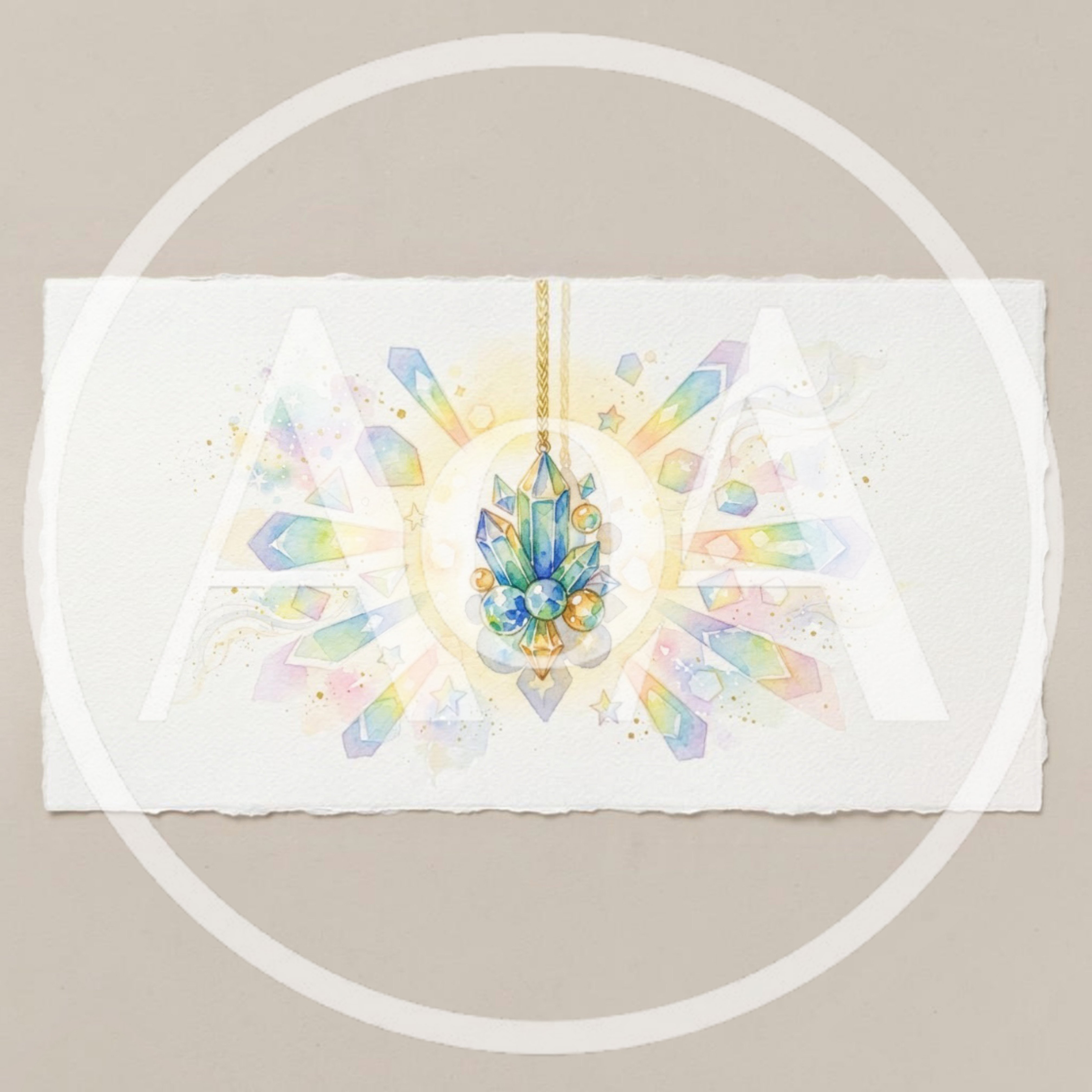 Watercolor Illustration Of A Magical Crystal Pendant