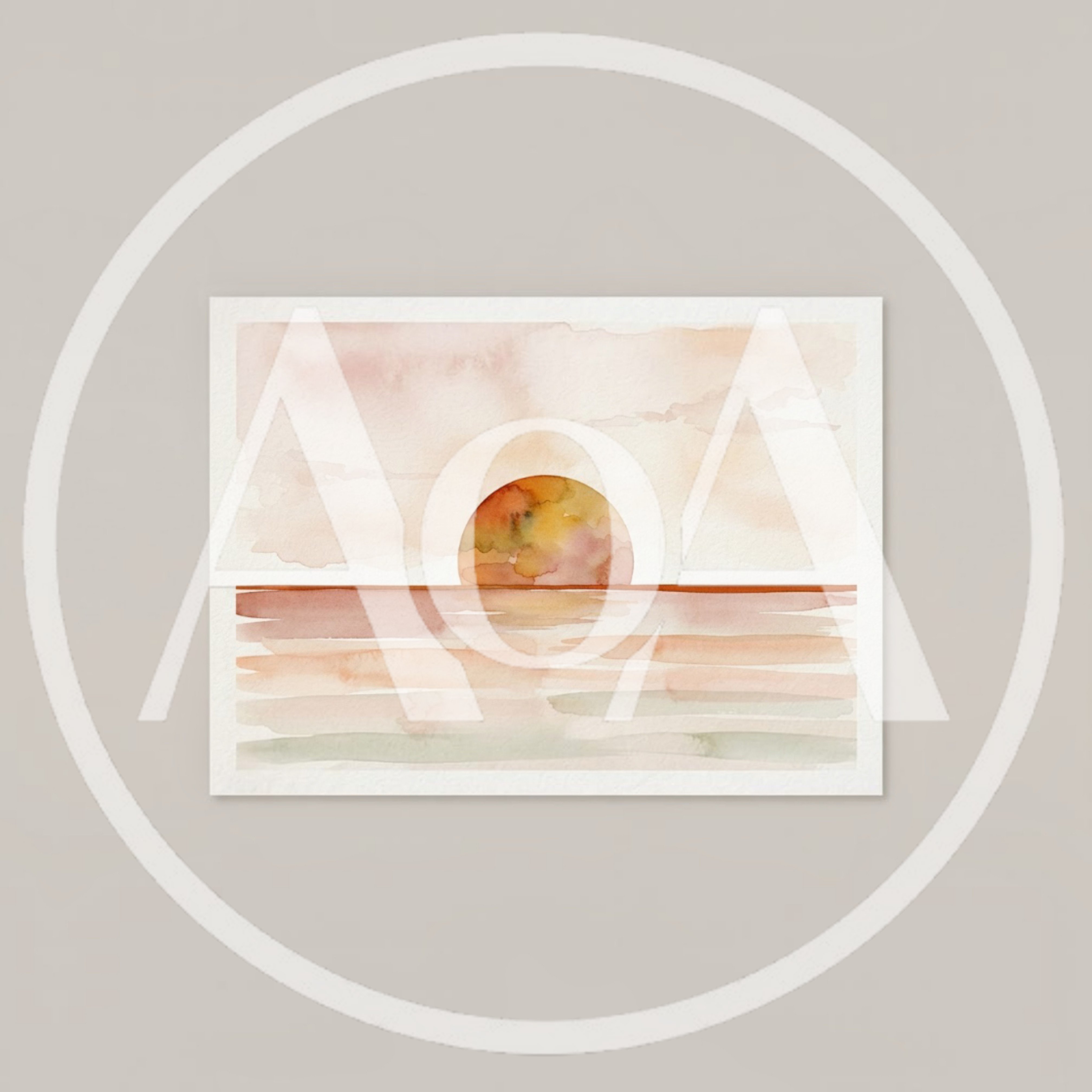 Watercolor Painting Of A Minimalist Sunset Over The Ocean
