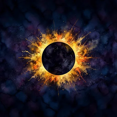 Abstract Watercolor Solar Eclipse Illustration