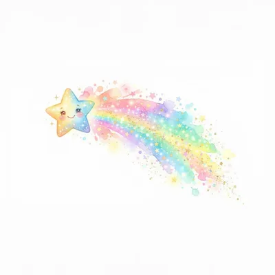 Cute Watercolor Shooting Star With Rainbow Trail