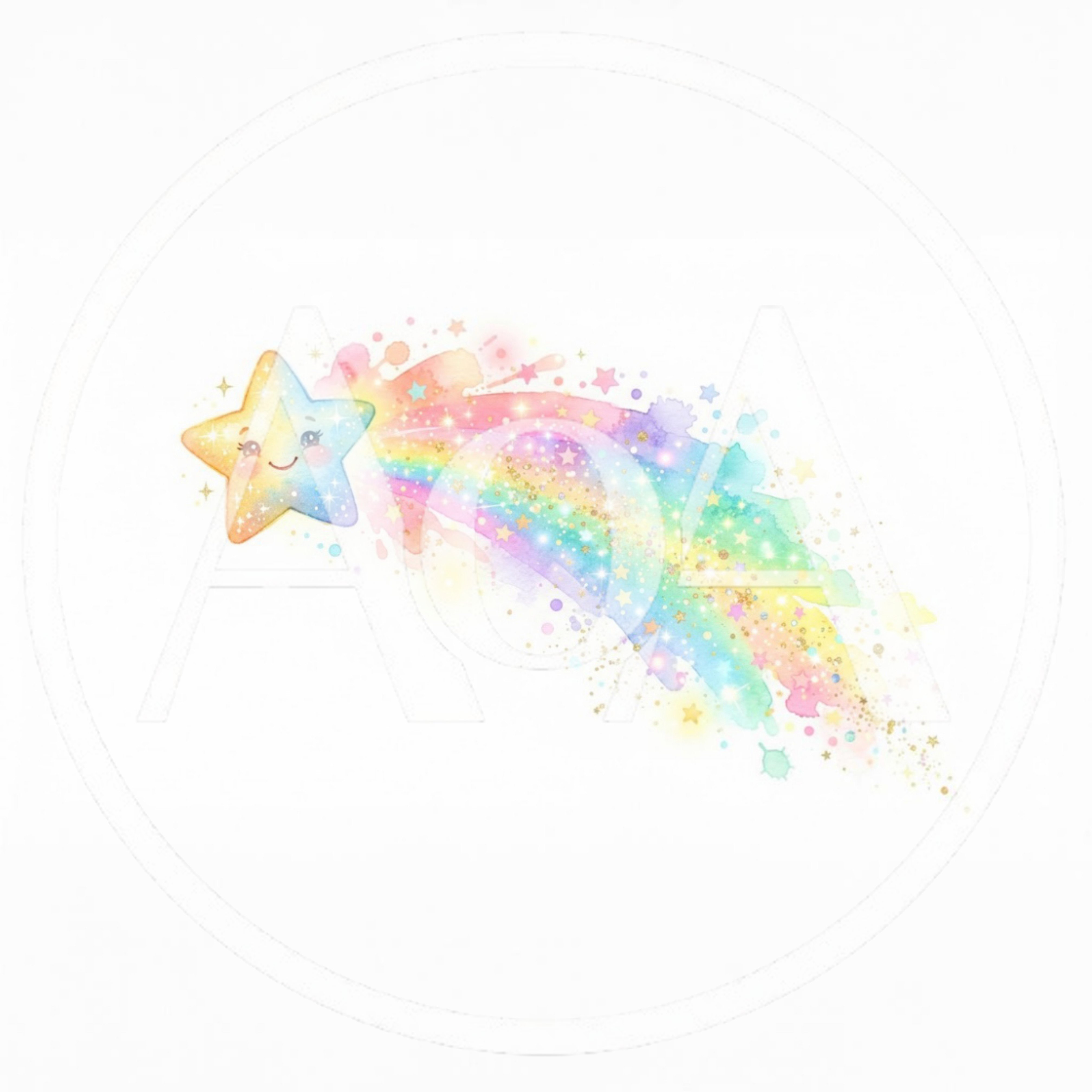 Cute Watercolor Shooting Star With Rainbow Trail