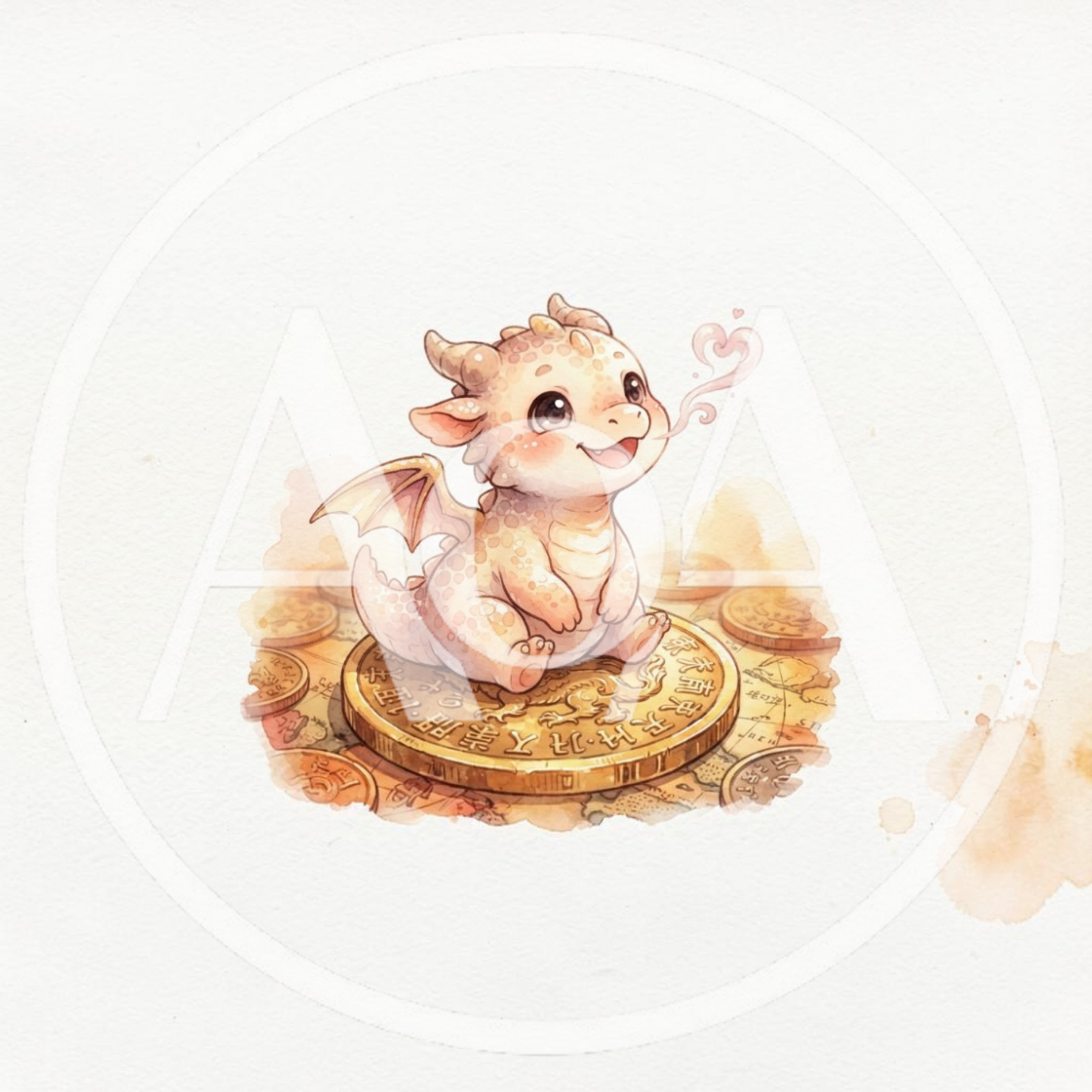 Cute Baby Dragon Sitting On Gold Coins