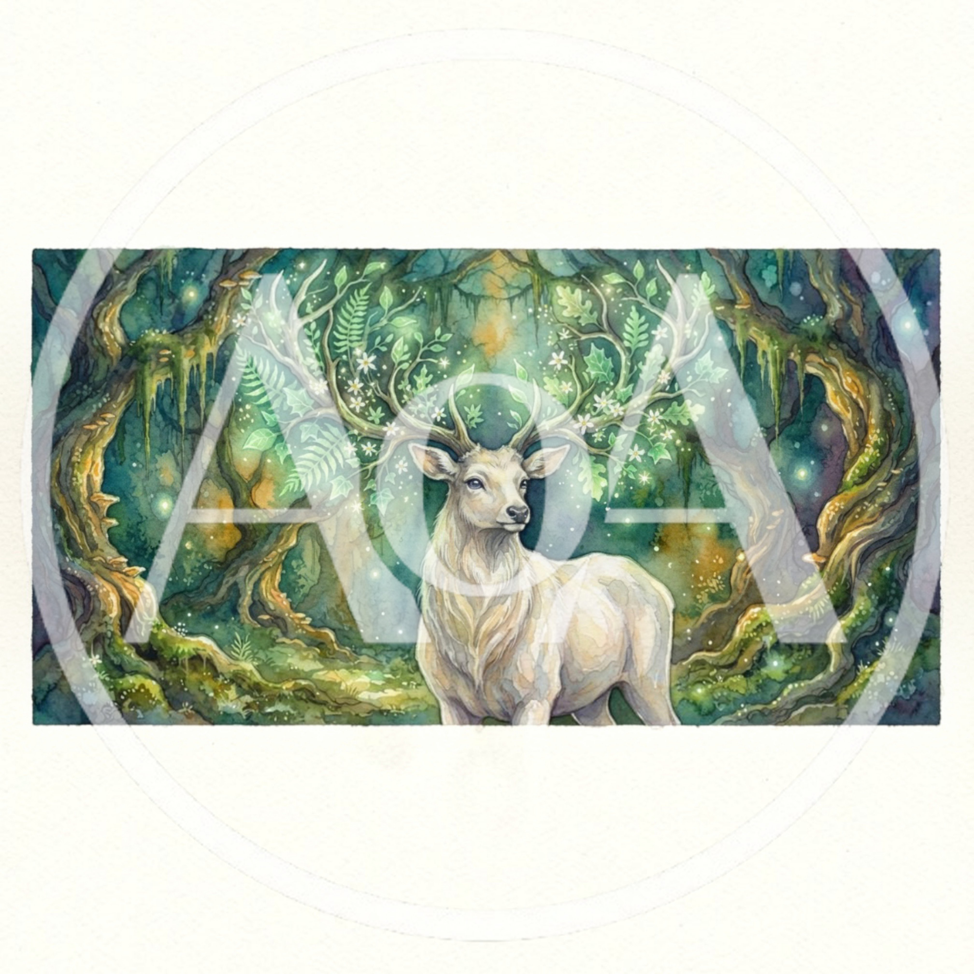 Watercolor Illustration Of A Magical Forest Stag