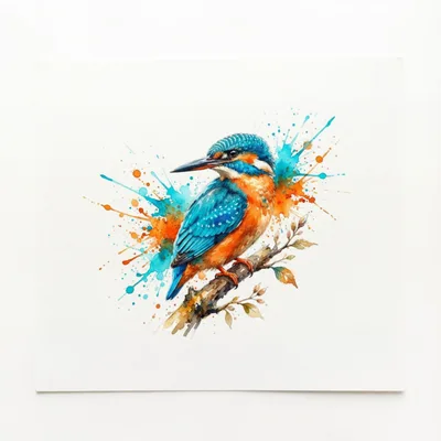 Watercolor Kingfisher Bird Perched On A Branch